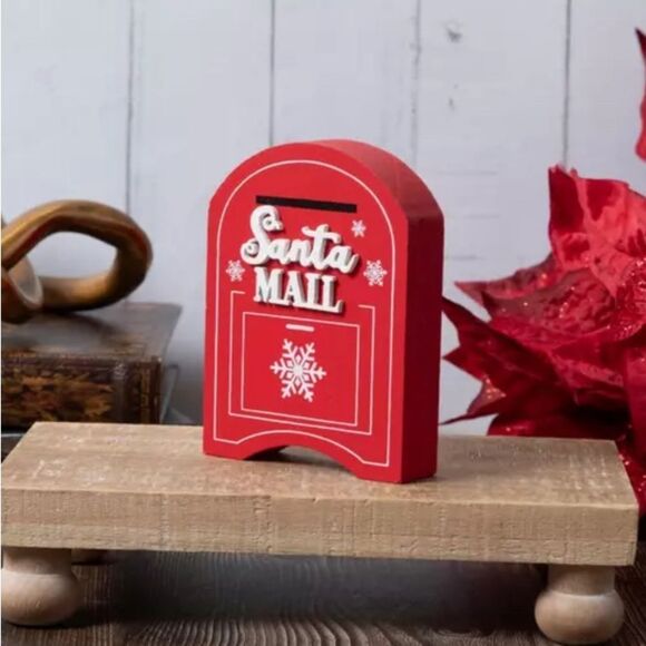Red Santa Mail Holiday Decoration Santa Mail Mailbox Wood Decor - Picture 1 of 3